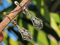 18k gold two tone Art Deco diamond and sapphire earrings dangle drops