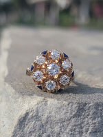 14k gold blue enamel & old cut diamond antique ring