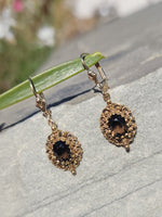 14k gold smokey quartz estate earrings