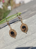 14k gold smokey quartz estate earrings
