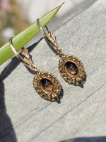 14k gold smokey quartz estate earrings