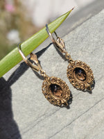 14k gold smokey quartz estate earrings