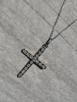 18ct gold two tone Art Deco c.20's c.30's diamond CROSS pendant necklace