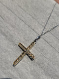 18ct gold two tone Art Deco c.20's c.30's diamond CROSS pendant necklace