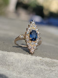 14k gold estate sapphire & diamond navette ring