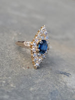 14k gold estate sapphire & diamond navette ring