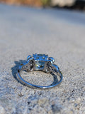 platinum BOW motif aquamarine & diamond estate ring