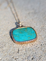 14k yellow gold turquoise bezel necklace pendant