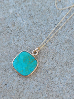 14k yellow gold turquoise bezel necklace pendant