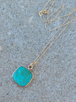 14k yellow gold turquoise bezel necklace pendant
