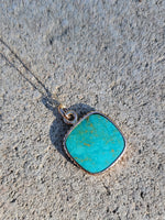 14k yellow gold turquoise bezel necklace pendant