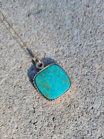 14k yellow gold turquoise bezel necklace pendant