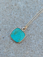 14k yellow gold turquoise bezel necklace pendant