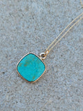 14k yellow gold turquoise bezel necklace pendant