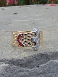 14k gold two tone Retro mid century Ruby & Diamond estate buckle ring