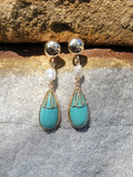 14k yellow gold Turquoise & Pearl lavaliere necklace pendant & earrings suite set