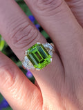 14k gold two tone emerald cut peridot & diamond estate ring