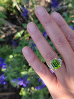 14k gold two tone emerald cut peridot & diamond estate ring