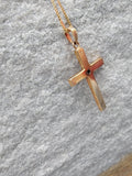 14k gold two tone engraved diamond CROSS pendant necklace