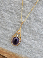 14k gold Victorian amethyst, pearl & diamond necklace pendant lavaliere