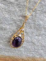 14k gold Victorian amethyst, pearl & diamond necklace pendant lavaliere
