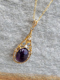 14k gold Victorian amethyst, pearl & diamond necklace pendant lavaliere