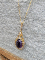14k gold Victorian amethyst, pearl & diamond necklace pendant lavaliere