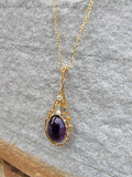 14k gold Victorian amethyst, pearl & diamond necklace pendant lavaliere