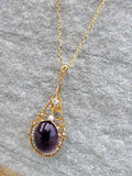 14k gold Victorian amethyst, pearl & diamond necklace pendant lavaliere