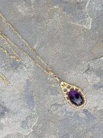 14k gold Victorian amethyst, pearl & diamond necklace pendant lavaliere