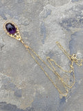 14k gold Victorian amethyst, pearl & diamond necklace pendant lavaliere