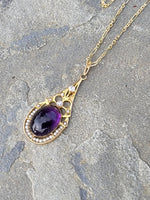 14k gold Victorian amethyst, pearl & diamond necklace pendant lavaliere