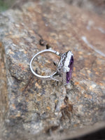 18k white gold emerald cut AMETHYST estate Art Deco ring