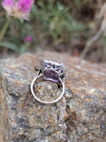 18k white gold emerald cut AMETHYST estate Art Deco ring