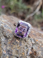 18k white gold emerald cut AMETHYST estate Art Deco ring