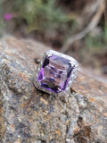 18k white gold emerald cut AMETHYST estate Art Deco ring