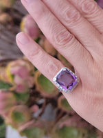18k white gold emerald cut AMETHYST estate Art Deco ring