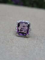 18k white gold emerald cut AMETHYST estate Art Deco ring