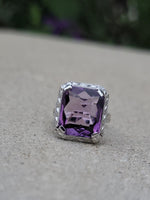 18k white gold emerald cut AMETHYST estate Art Deco ring