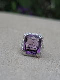 18k white gold emerald cut AMETHYST estate Art Deco ring