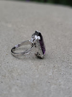 18k white gold emerald cut AMETHYST estate Art Deco ring