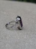 18k white gold emerald cut AMETHYST estate Art Deco ring
