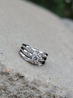 14k white gold vintage mid-century 3-piece diamond bridal set - apx .37ct tw