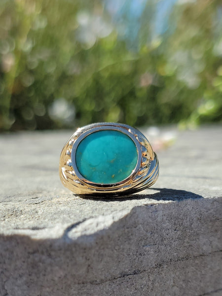 18k yellow gold men ring blue turquoise cabochon high quality natural – Abu  Mariam Jewelry