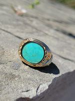 14k gold turquoise estate mens ring