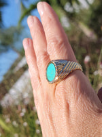 14k gold turquoise estate mens ring