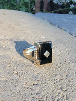 10k gold vintage Deco Black ONYX & diamond Ring