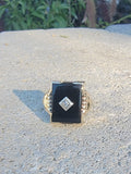 10k gold vintage Deco Black ONYX & diamond Ring