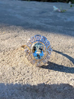 18ct gold two tone Art Deco Aquamarine & Diamond estate Ring