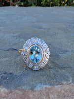 18ct gold two tone Art Deco Aquamarine & Diamond estate Ring